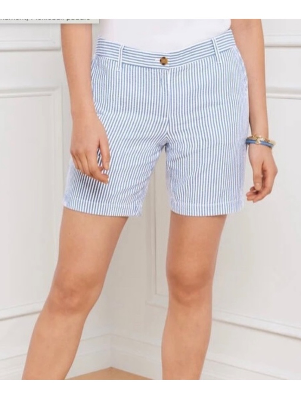 Talbots Relaxed Chino Short 7" Blue White Striped Seersucker Cotton Shorts - 16
